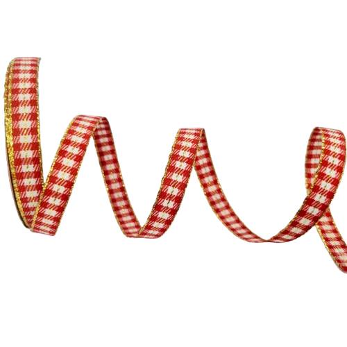 Fita Decorativa Xadrez Natal Ref :1990 Cor - 02-Vermelho e Branco com Fio Dourado Com 10metros