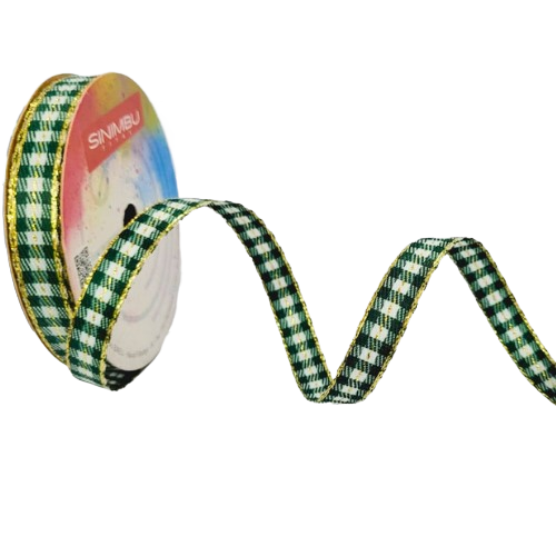 Fita Decorativa Xadrez Natal Ref: 1990 Cor - 03-Verde e Branco com Fio Dourado Com 10metros