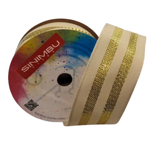 Fita Decorativa  Ref: 1996 38mm -Cor -01-Creme com Dourado 10 Metros