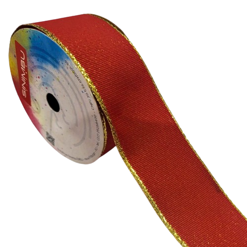Fita Decorativa Natal 38mm Ref.1715 Rolo com 10 mts Cor-02-Vermelha com Dourado Aramado