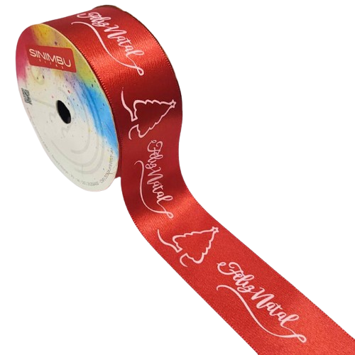 Fita Decorativa Feliz Natal 38mm Ref. 2006 Rolo com 10 mts Cor-01-Vermelha com Estampa