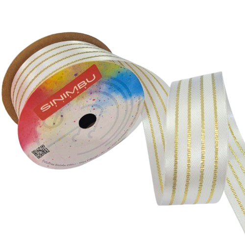Fita Decorativa 38mm Ref. 1997 Rolo com 10 mts Cor-0133-Branco com Dourado