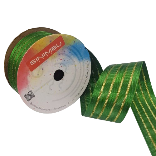 Fita Decorativa 38mm Ref. 1997 Rolo com 10 mts Cor-013-Verde com Dourado
