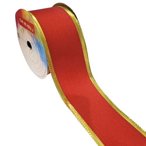 Fita Decorativa 50mm Ref. 1451 Rolo com 10 mts Cor-01-Vermelho com Dourado