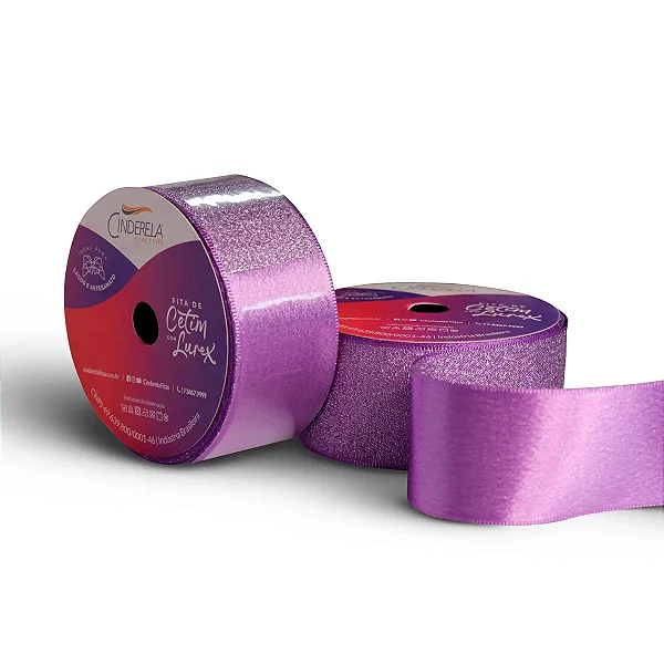 Fita de Cetim com Lurex Cinderela 38mm 10mts Cor-31-Lilás Escuro c/ Lurex Prata