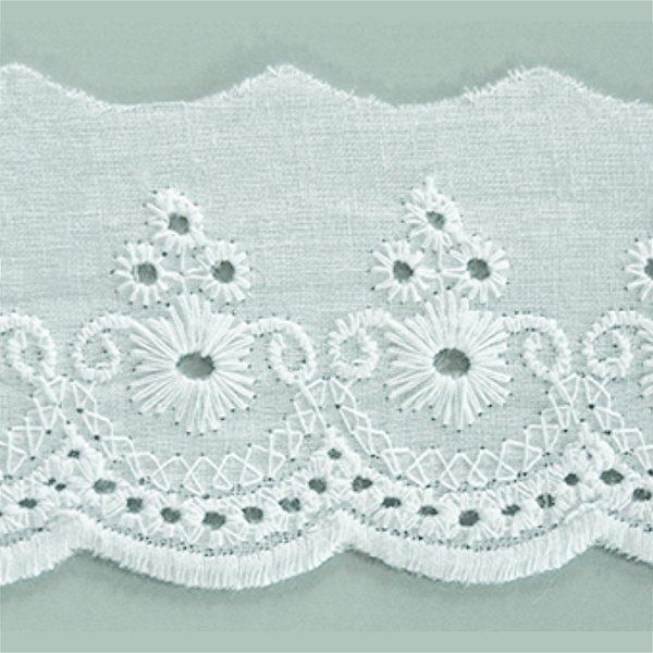 Bordado Inglês Algodão Arte Punto 5cm Cor 001-Branco Ref. BA008