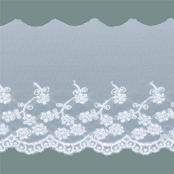 Bordado em Tule 8,0cm Ref. BT008 Cor 001 Branco - Peça c/ 13,70 mt