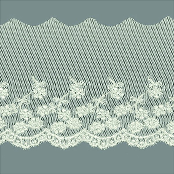 Bordado em Tule 8,0cm Ref. BT008 Cor 081-Off White - Peça c/ 13,70 mt