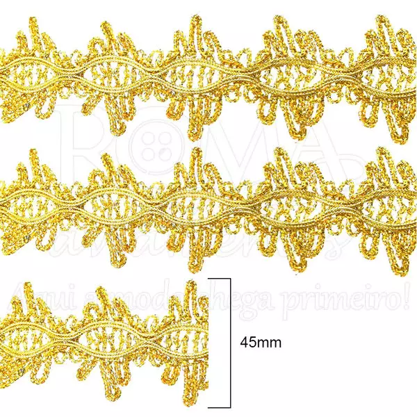 Galão Passamanaria Ref:Galao-47 Cor-Ouro 45mm Com 20mt