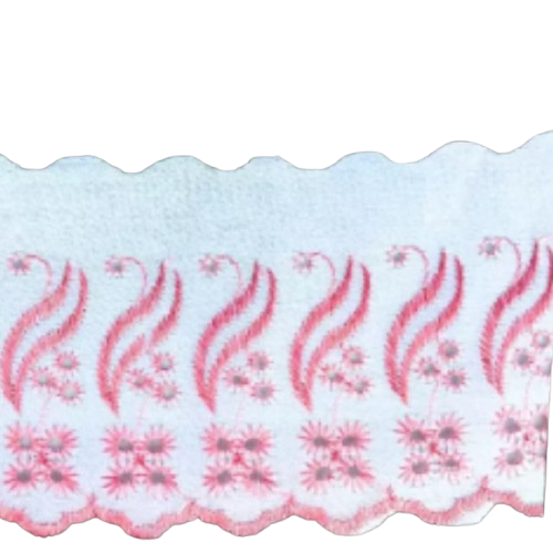 Bordado Inglês 9cm Ref 903 13,71m Cor Branco com Rosa