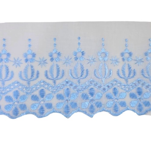 Bordado Inglês 11cm com 13,71 Metros Ref.111 Branco c/ Azul