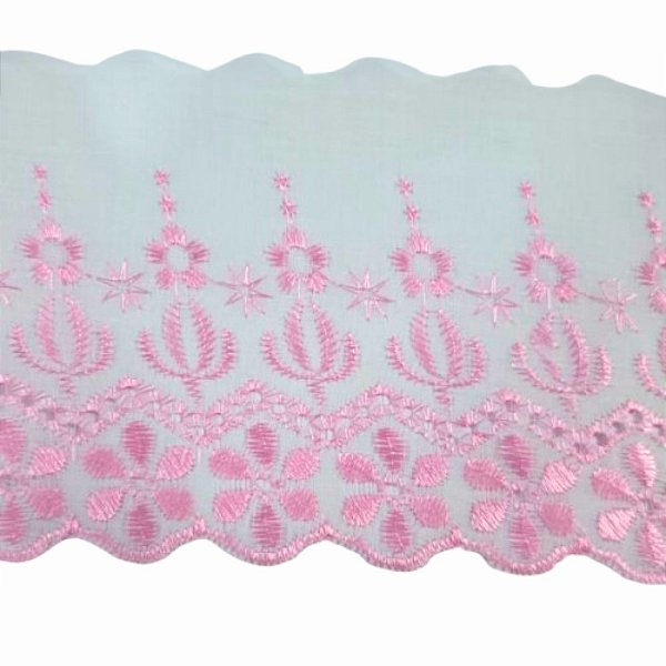 Bordado Inglês 11cm com 13,71 Metros Ref.111 Branco c/ Rosa