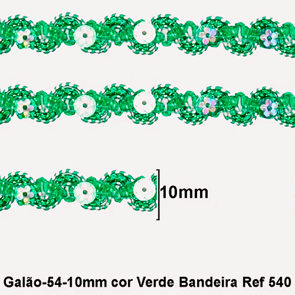 Galão Passamanaria Ref:Galao-54 Cor-540- Verde Bandeira 10mm Com 20mt