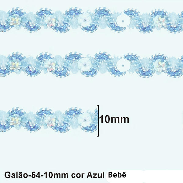Galão Passamanaria Ref:Galao-54 Cor-177-Azul Bebê 10mm Com 20mt