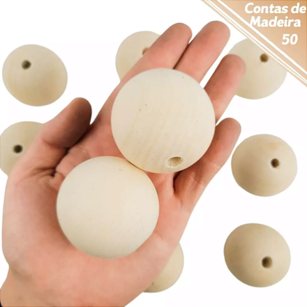 Contas de Madeira 50mm Cor-Natural 480g