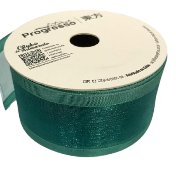 Fita de Voal com Ourela Acetinada ZC 009 Progresso 38mm Cor 2092- Esmeralda