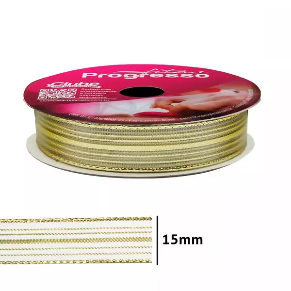 Fita Metalizada Progresso M007-15 mm 10 metros Cor-203 Ouro