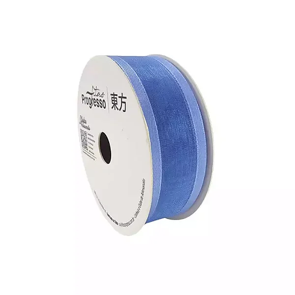 Fita de Voal com Bordas Acetinada ZC 005 Progresso 22mm Cor 2085 Azul Ceu