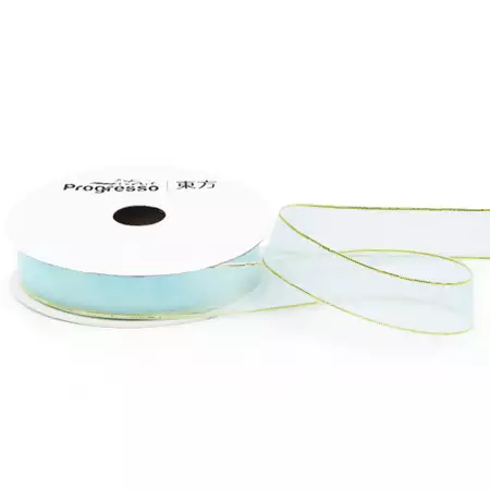 Fita de Voal com Ourela Dourada Progresso ZCD 003 15mm 10mts Cor 212 Azul Bebe