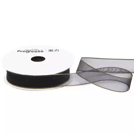 Fita de Voal com Ourela Dourada Progresso ZCD 003 15mm 10mts Cor 219 Preto
