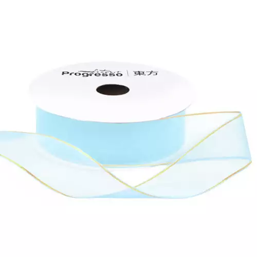 Fita de Voal com Ourela Dourada Progresso ZCD 005 22mm 10mts Cor 212 Azul Bebe