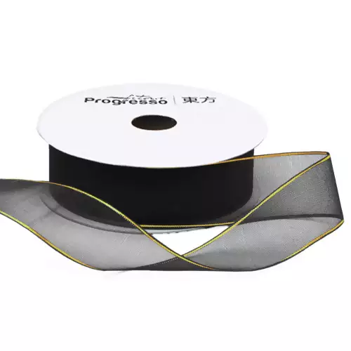 Fita de Voal com Ourela Dourada Progresso ZCD 005 22mm 10mts Cor 219 Preto