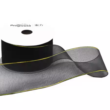 Fita de Voal com Ourela Dourada Progresso ZCD 009 38mm 10mts Cor 219 Preto