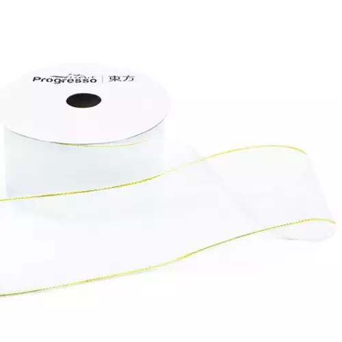 Fita de Voal com Ourela Dourada Progresso ZCD 009 38mm 10mts Cor 201 Branco