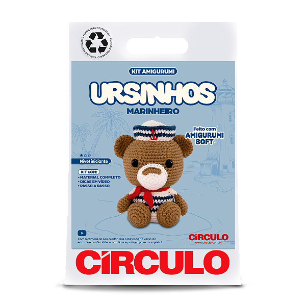 Kit Amigurumi Ursinhos Círculo 03-Marinheiro