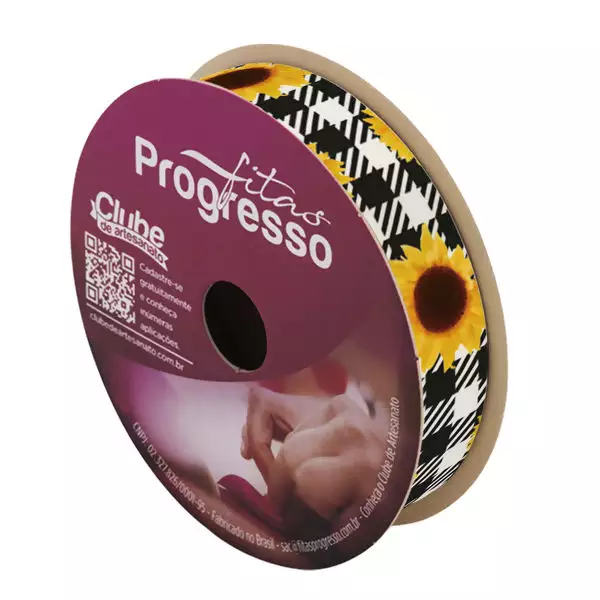 Fita de Cetim Estampada Xadrez Progresso ECF003 15mm 10m Cor 092 - Girassol