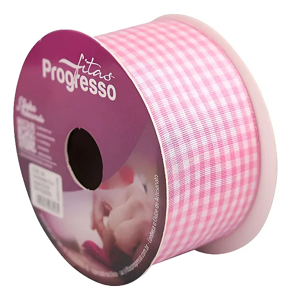 Fita Decorativa Xadrez Tecido Xt009 38mm 10 Metros Cor 240 Rosa