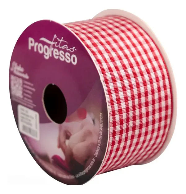 Fita Decorativa Xadrez Tecido Xt009 38mm 10 Metros Cor 209 Vermelho