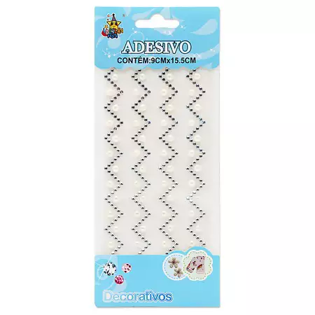 Cartela Adesiva Zig Zag Strass e Pérola