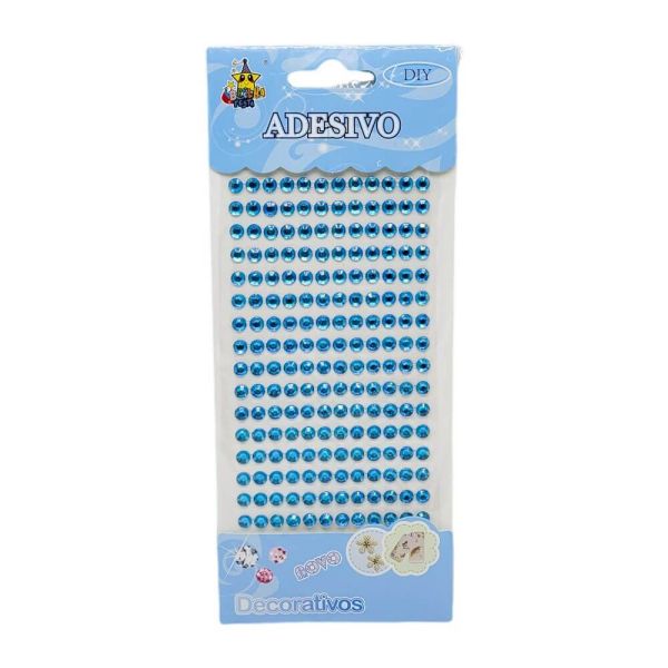 Cartela Adesiva Strass 192 Pçs 6mm Cor Azul