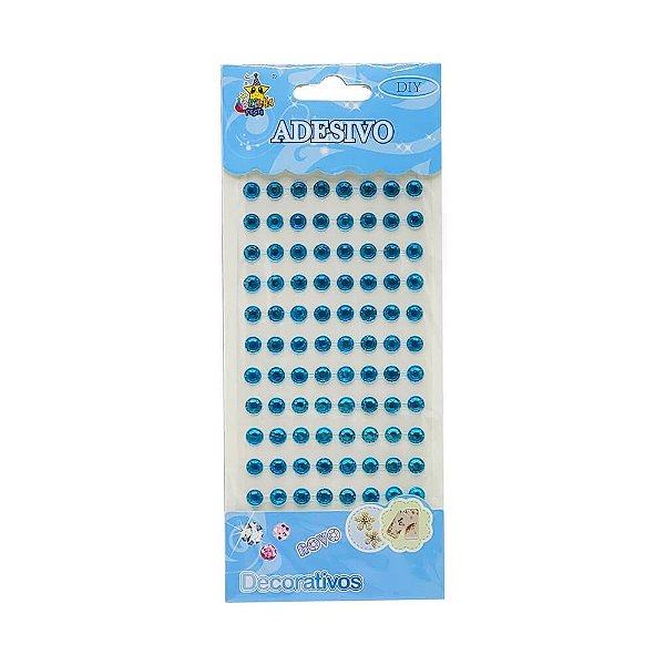 Cartela Adesiva Strass 88 Pçs 8mm Cor Azul