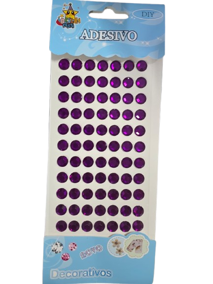 Cartela Adesiva Strass 77 Pçs 10mm Cor Roxo