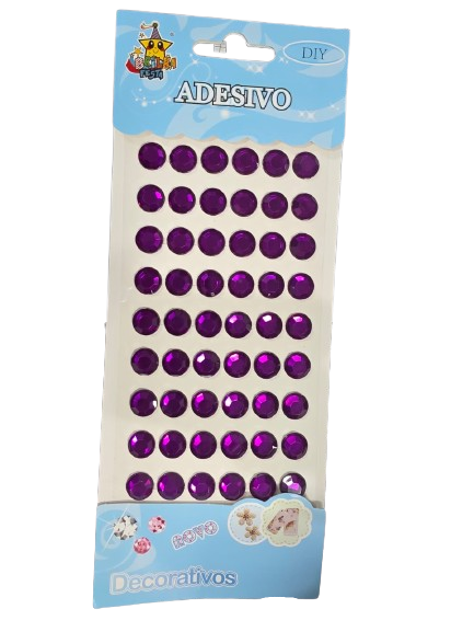 Cartela Adesiva Strass 54 Pçs 12mm Cor Roxo