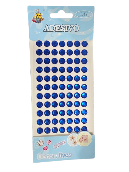 Cartela Adesiva Strass 77 Pçs 10mm Cor Azul