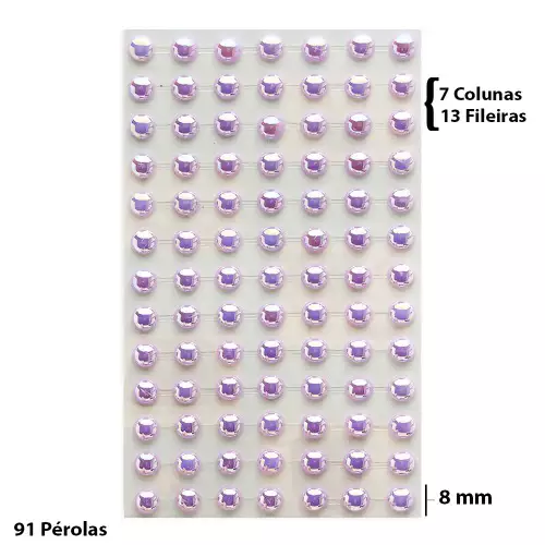 Cartela Adesiva Pérola 120 Pçs 8mm Cor Lilas
