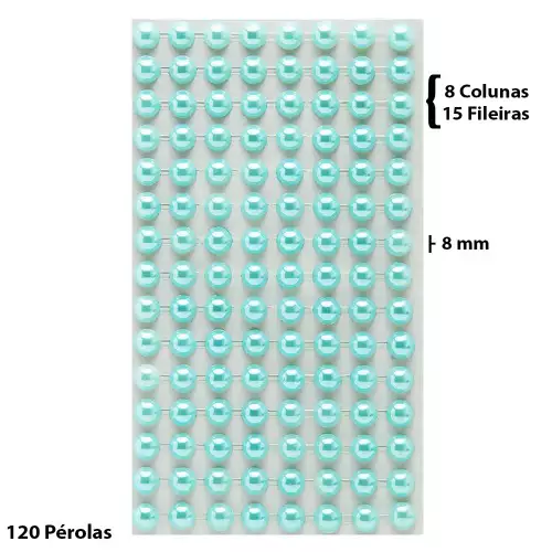 Cartela Adesiva Pérola 120 Pçs 8mm Cor Azul Claro