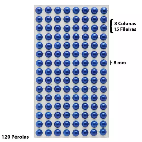 Cartela Adesiva Pérola 120 Pçs 8mm Cor Azul Escuro