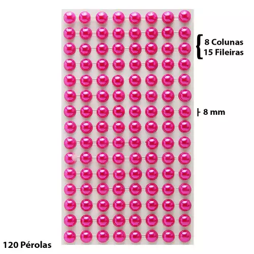 Cartela Adesiva Pérola 120 Pçs 8mm Cor Pink