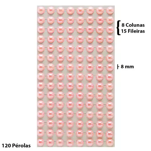 Cartela Adesiva Pérola 120 Pçs 8mm Cor Rosa Claro