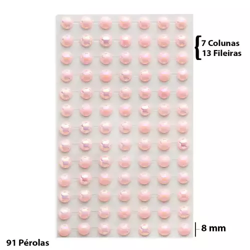 Cartela Adesiva Pérola Irisada 91 Pçs 8mm