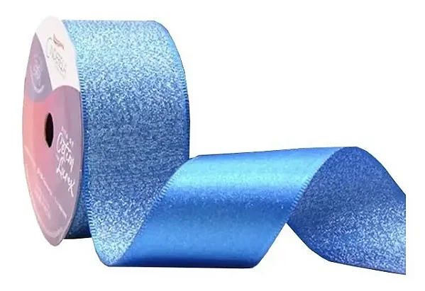 Fita de Cetim com Lurex Cinderela 38mm 10mts Cor- 15- Azul Royal c/ Lurex Prata