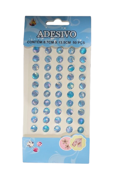 Cartela Adesiva Sereia Plástica 50pçs Cor Azul Claro Irisado