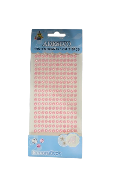 Cartela Adesiva Pérola Rosa Claro 216Pçs 6mm