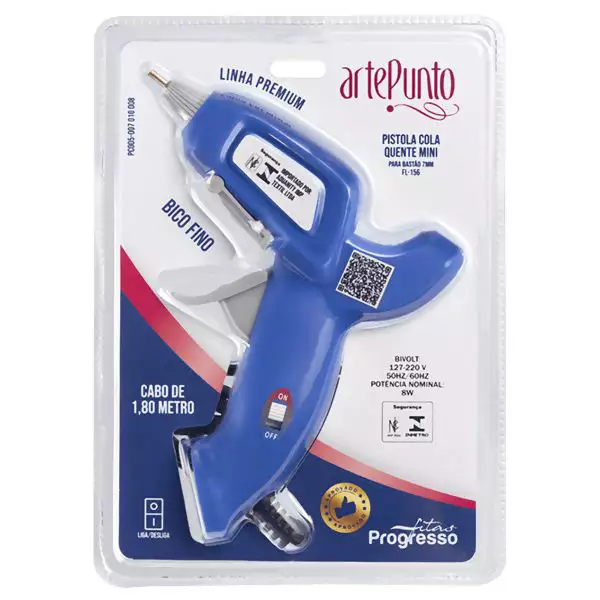 Mini Pistola Cola Quente Bico Fino 8W Bivolt Azul PC005 007