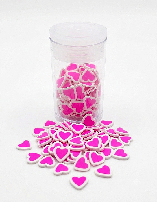 Mini Apliques Biscuit Coração Pink/Branco Enfeite para Laços, Artesanato RO.151243