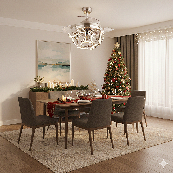 VENTILADOR DE TETO RETRÁTIL LUXUOSO LED PRATA COM CONTROLE